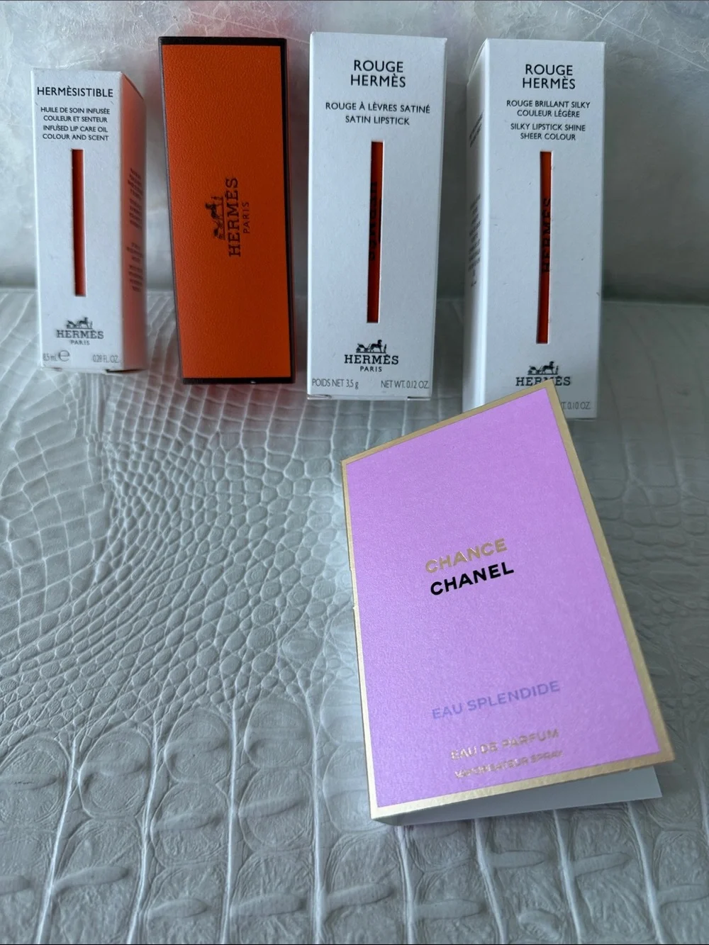 Hermès Orange Lipstick Boxes with Chanel Chance Card ( sample)